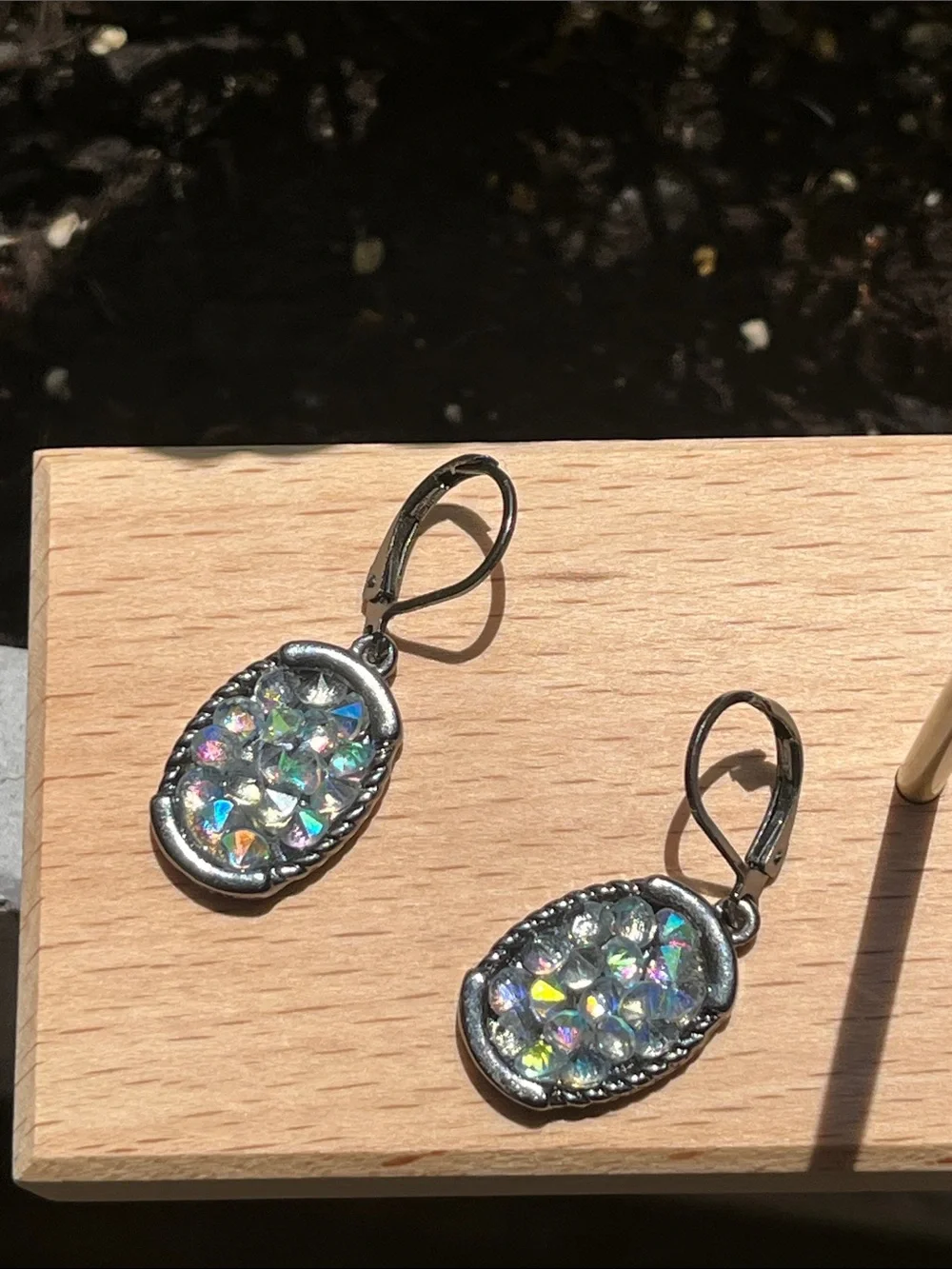 Iridescent Crystal Drop Earrings in Blue-Green